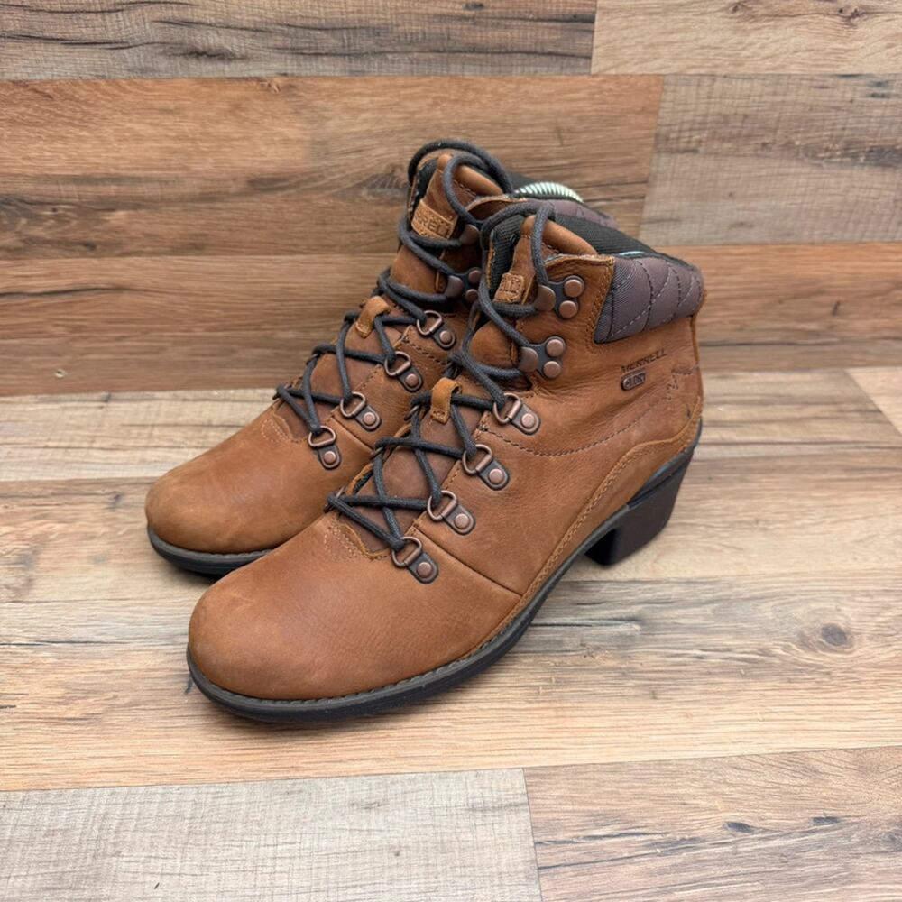 Merrell Womens size 8.5 Brown Leather Waterproof Lace Up Heeled Ankle  Boots